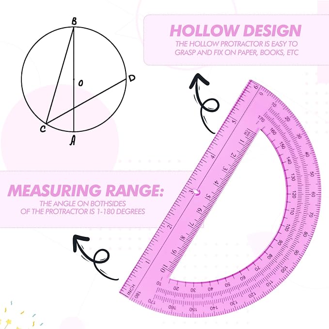 Zonon 2 Pcs 12 Inch Clear Ruler and 6 Inch Plastic Protractor Set, Dual Scale - Image 3