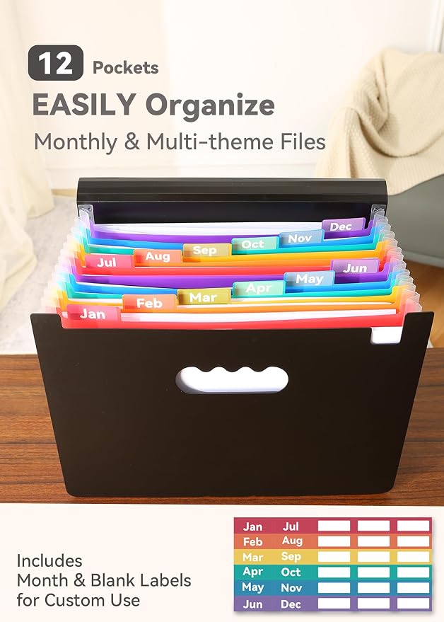 SortRax Accordion File Organizer 12 Pockets, Monthly Bill Receipt Tax Organizer - Image 2