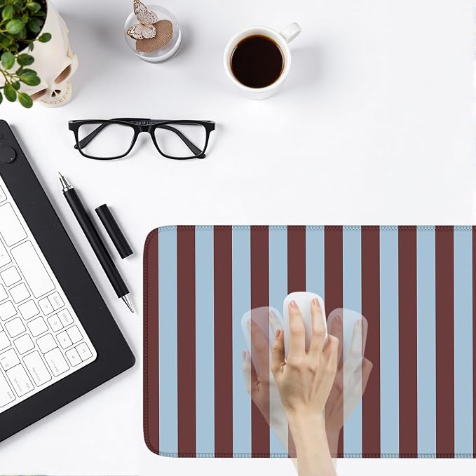Maroon Striped Desk Mat Cute Pastel XXL Large Gaming Mouse Pad Desk Pad Kawaii - Image 7