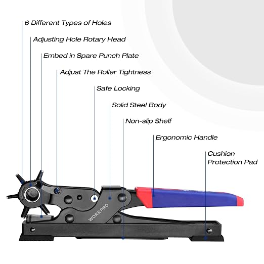WORKPRO Leather Hole Punch Set, Desktop Rotary Belt Hole Puncher | Heavy Duty - Image 3