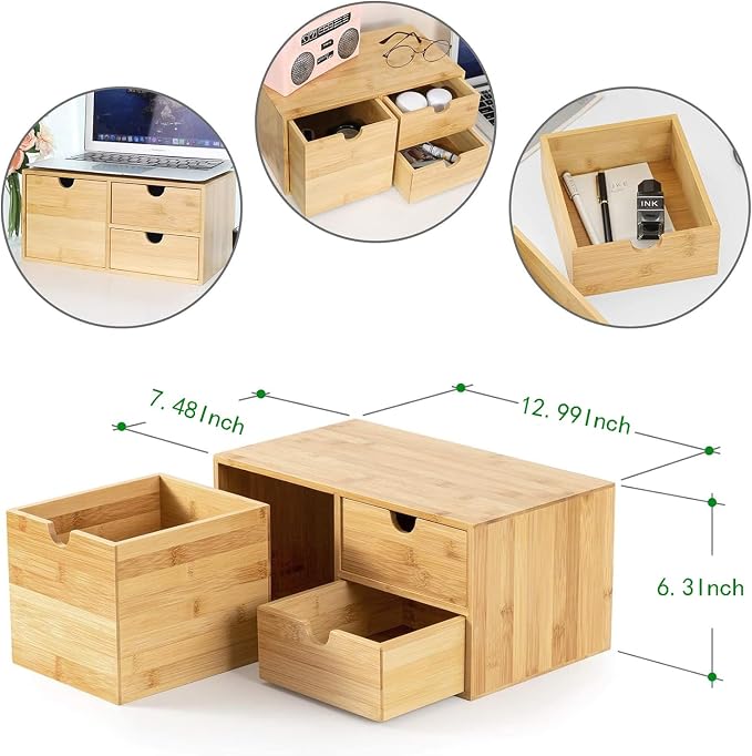 Wisuce Bamboo Desk Drawer Organizer, Desktop Organizer - Image 3