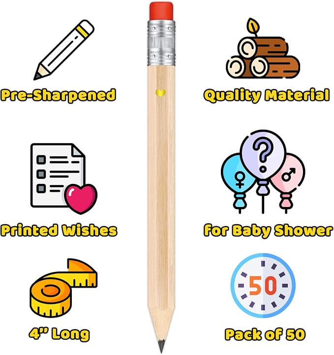50Pcs - Baby Shower Sharpened Half Pencils - Image 3