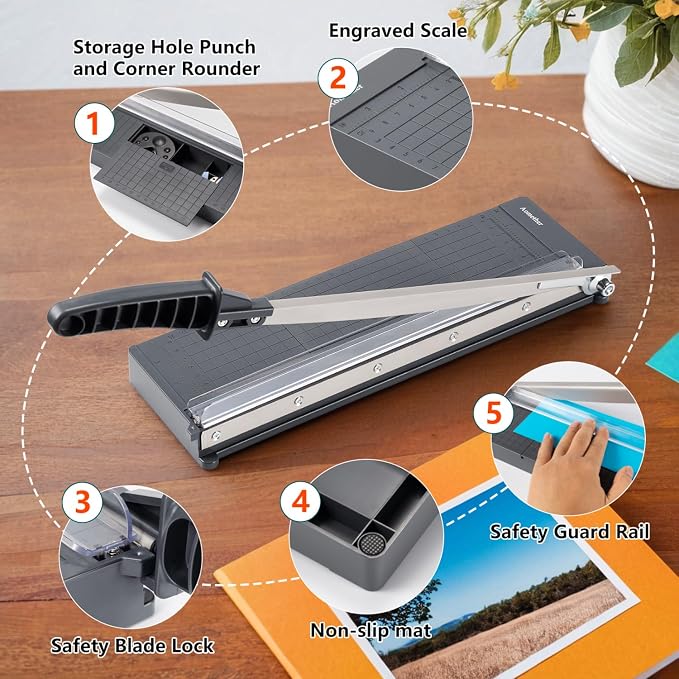 12" Guillotine Paper Cutter, Accurate Paper Trimmer Cutting - Image 5