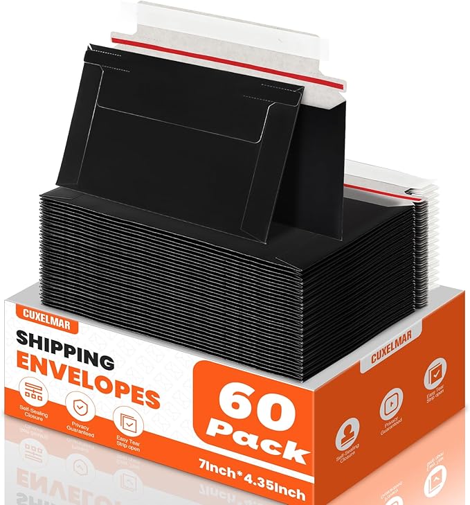 60 Pack Black Rigid Mailers, Perfect Size Shipping Envelopes by Unknown