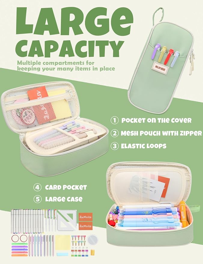 SUNEE Cute Pencil Case, Aesthetic Pen Pouch, Colored Large Pencil Bag - Image 2