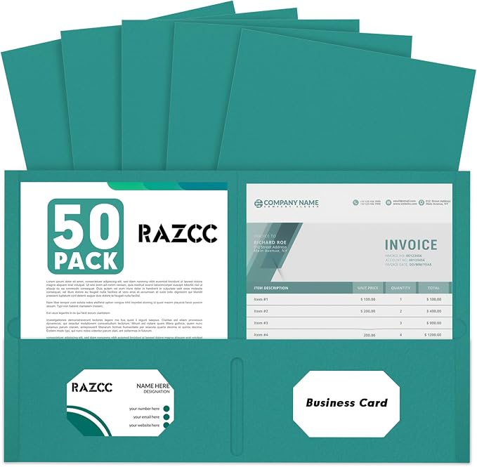 Two Pocket Folders, RAZCC 50 Pack 2 Pocket Folders Fit Letter Size Paper by RAZCC