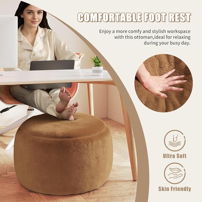 Gericco Round Pouf Ottoman Foot Rest, 29 X 18Inch Floor Poufs Footstool - Image 5
