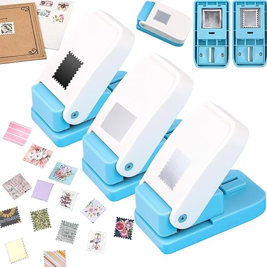 3 Pcs Paper Punch, 1X0.8 inch Rectangular Postage Stamp Punches & 1" Square by CYFUNDESIGN
