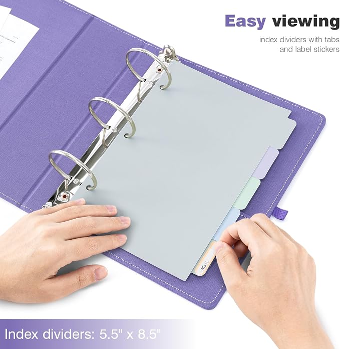 Ospelelf Mini 3 Ring Binder 2 inch Round Ring, 5.5 x 8.5 Purple Clipboard - Image 6