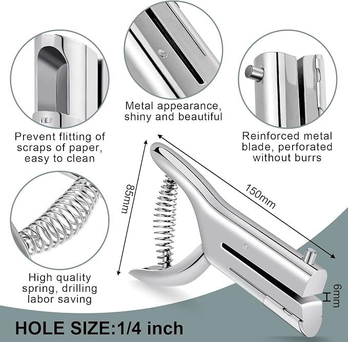 Chumia 1 Pcs Heavy Duty Hole Punch 2" Long Reach 1/4 Inch Paper Single One Hole - Image 2