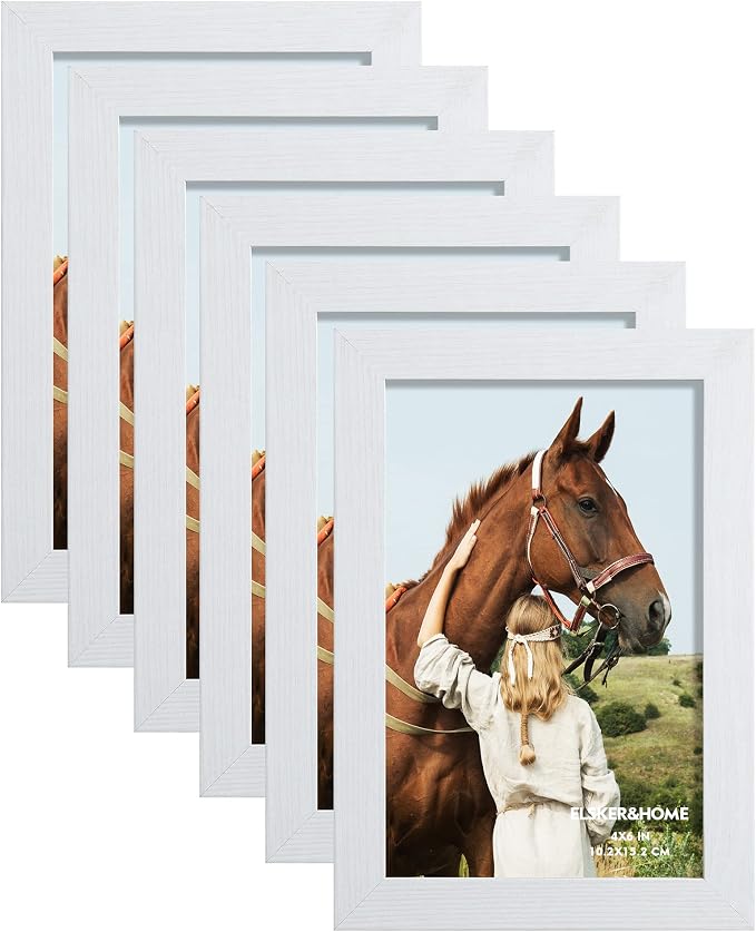 ELSKER&HOME 4x6 Picture Frame White Set of 6 Glass | Multi Photo Frames Collage by ELSKERHOME