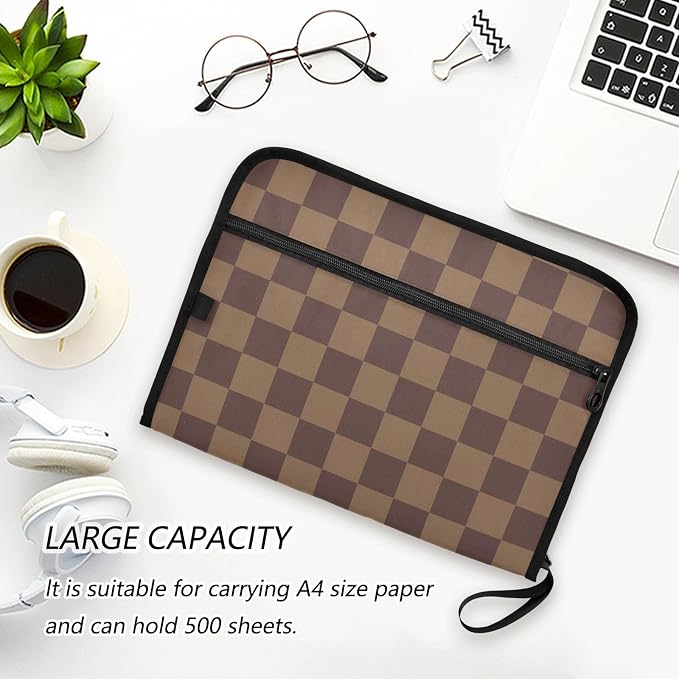Expanding File Folder Brown Checkerboard Accordion File Organizer 13 Pockets - Image 5