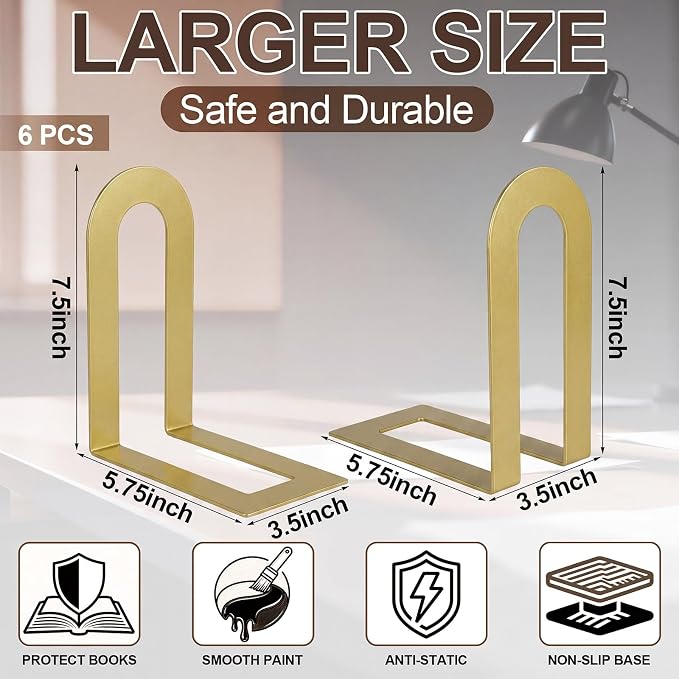 Chunful 6 Pcs Modern Metal Book Ends - Image 4