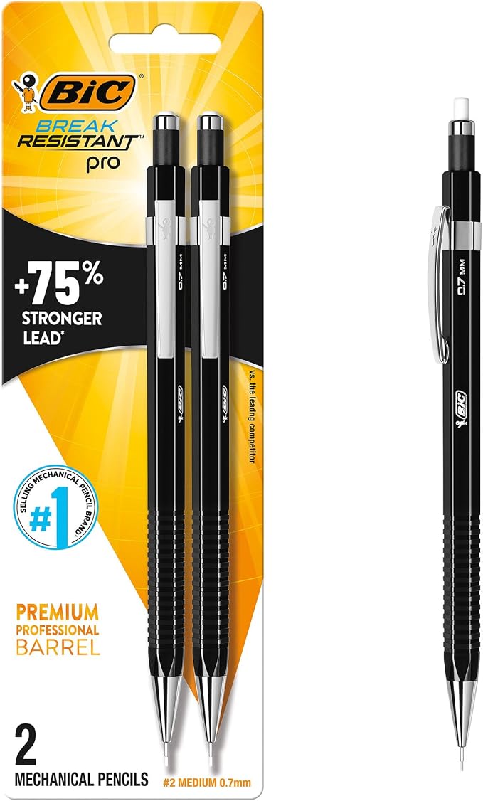 BIC Break Resistant Pro with Shock-Absorption and Twist-Up Eraser, Mechanical by BIC