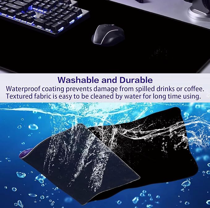 Large Black Computer Mouse Pad, Office Non Slip Gaming Desktop Keyboard Pad | - Image 6