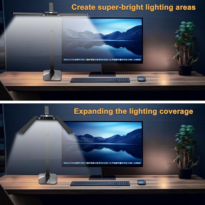 NUNET 24W LED Desk Lamp with 2-in-1 Weighted Base & Clamp, 26.8" Dual Monitor - Image 3