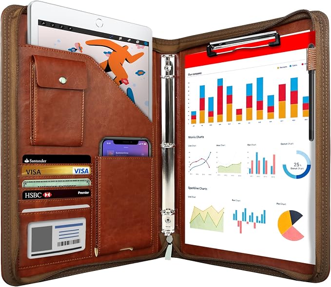 Zippered Portfolio Organizer, WRIYES Leather Padfolio by WriyesOffical