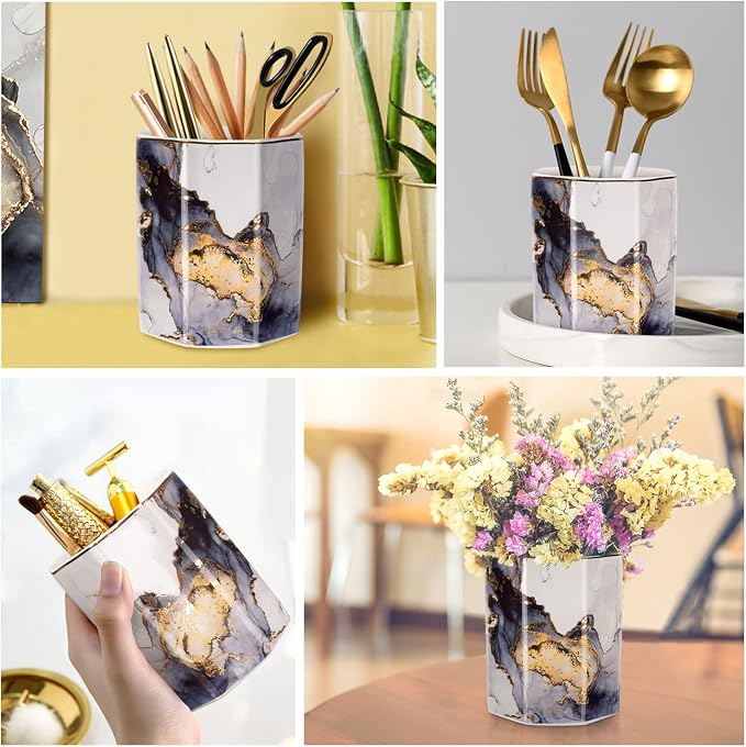 Ceramic Pen Holder for Desk Cute, Pencil Cup Pot Desk Organizer, Makeup Brush - Image 3