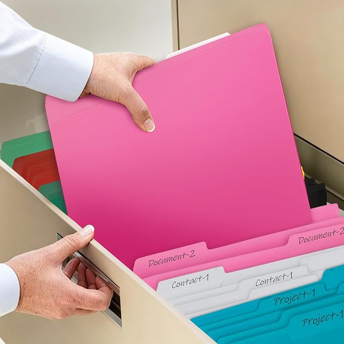 Two Tone Color File Folder 8.5 x 11 Inch, 100 Packs Pink File Folders, 1/3 Cut - Image 6