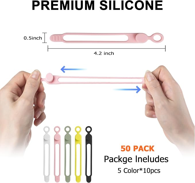 50Pcs Silicone Cable Ties Cord Organizer - Image 2