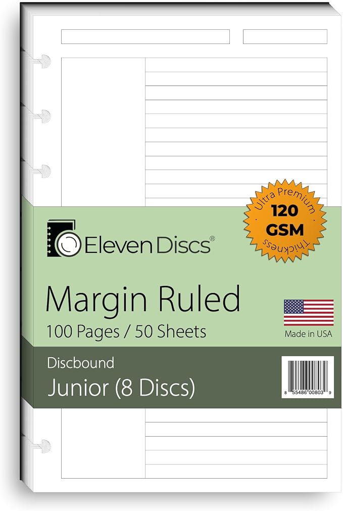 Eleven Discs Discbound Paper, Junior Size Margin Ruled Sheets by ElevenDiscs