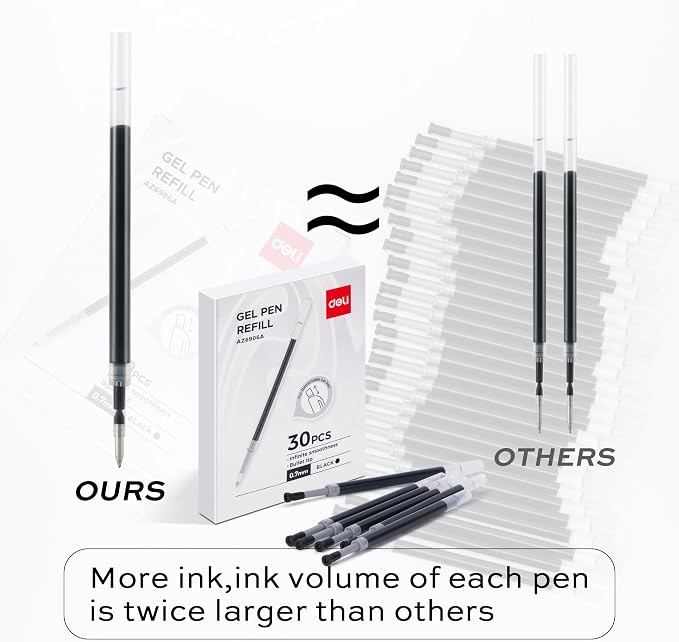 deli Gel Pen Refills, Medium Point 0.7mm, Smooth Writing, Fast Dry, No Bleed - Image 3