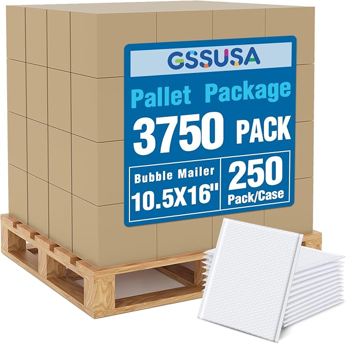 GSSUSA White Bubble Mailers 10.5x16 Padded Envelopes, 1 Pallet Pack of 3750 by GSSUSA