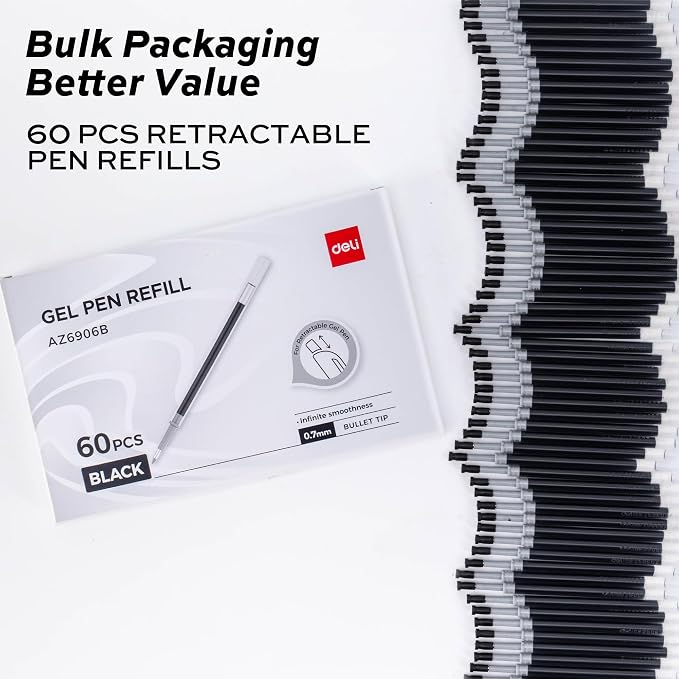 deli Gel Pen Refills, Medium Point 0.7mm, Smooth Writing, Fast Dry, No Bleed - Image 2