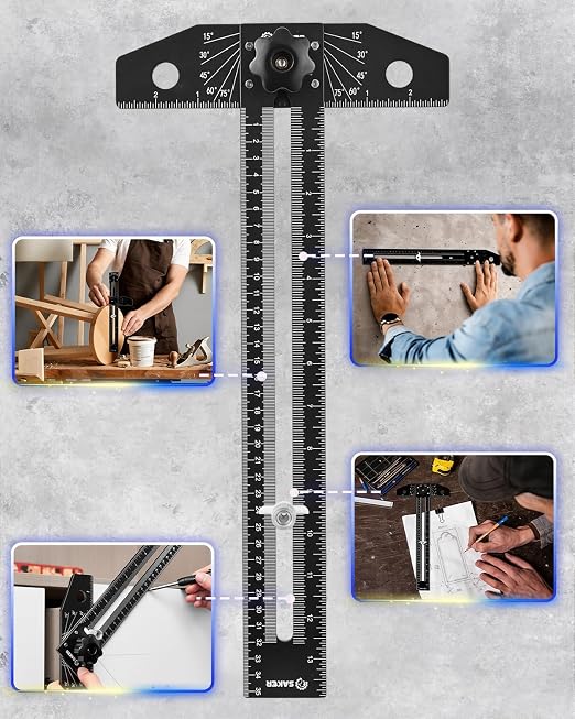 Saker Aluminum Alloy Multi-Angle Marking Ruler, Adjustable Sliding T-Square - Image 8