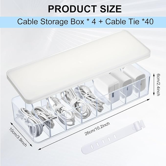 Tatuo 4 Pcs Cord Organizer for Drawer Desktop, Cable Organizer Box - Image 2