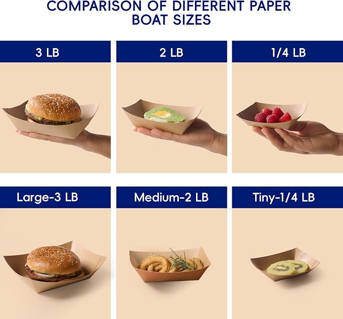 JOLLY CHEF 2lb Paper Food Trays, 100 Pack Disposable Paper Boat, Serving Boats - Image 4