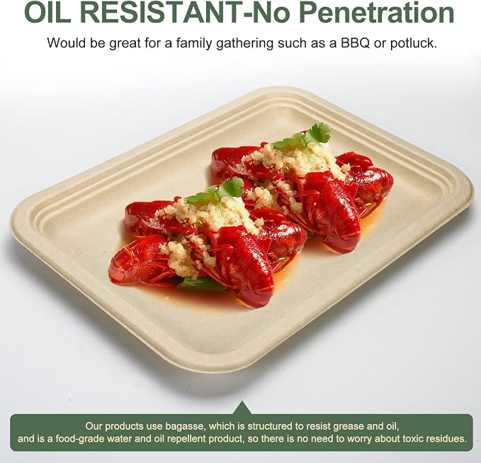 Disposable Paper Plates, 30 Pack Bagasse Food Trays, 14 Inch Compostable & - Image 5