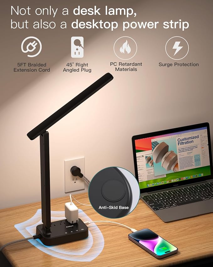 Addtam LED Desk Lamp, Power Strip - Image 6