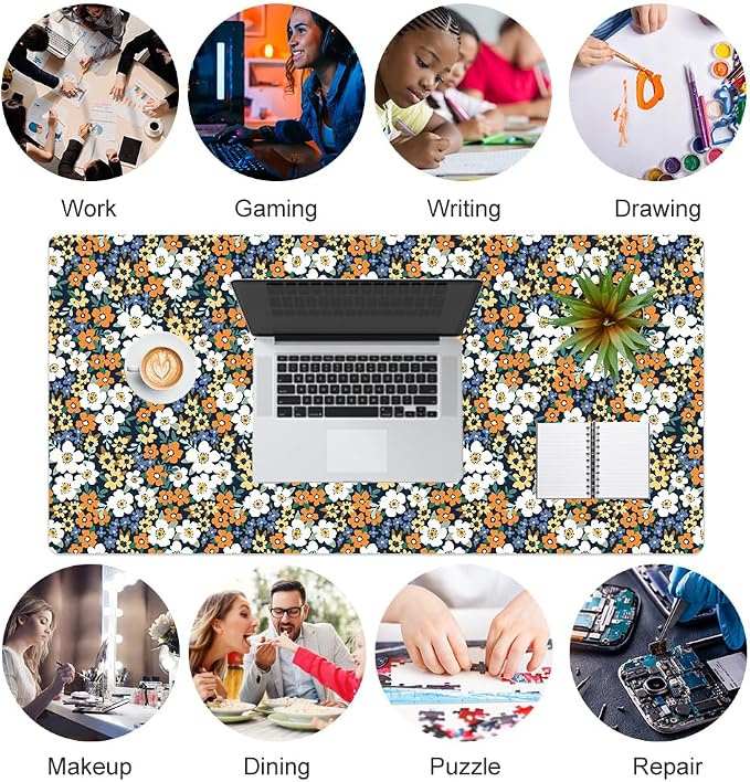 Colorful Star Large Mouse Pad, Floral Desk Mat Office Supplies, Waterproof Faux - Image 6