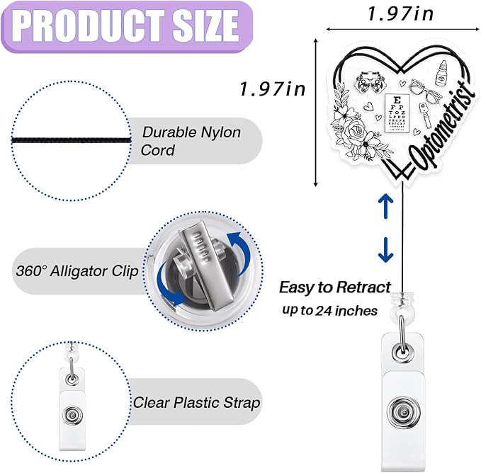 Cute Optometrist Badge Reel Retractable, Elegant Eye Doctor Acrylic Badge Holder - Image 2