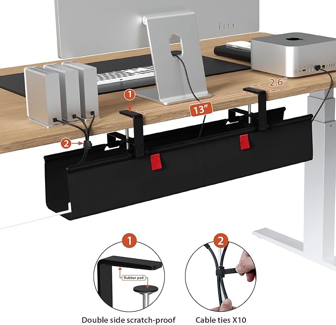 Univivi No Drill Under Desk Cable Management Tray, Clamp/Screw Mount Desk Cable - Image 3
