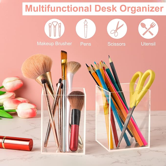 Mototo 4 Pieces Clear Acrylic Pen Holder Acrylic Pencil Cup Makeup Bush Holder - Image 3