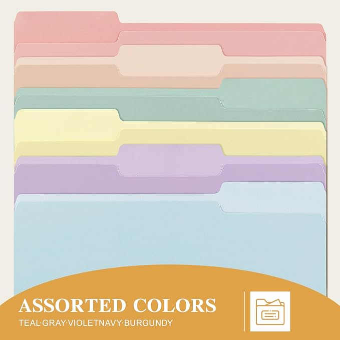 Color File Folders, 1/3-Cut Tabs, 120 Pack File Folder Letter Size, 6 Pastel - Image 5