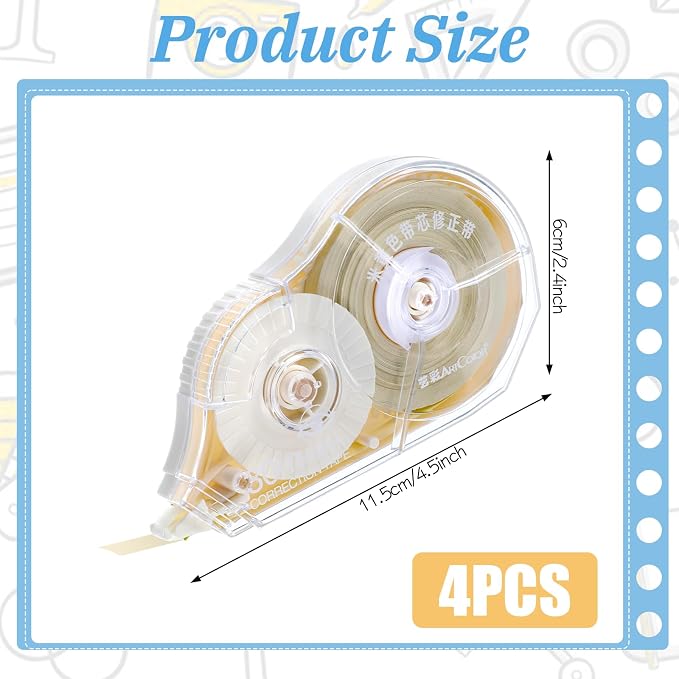 4 Pieces 100 Ft Long Correction Tape, Tear-Resistant Beige Correction Tape - Image 2