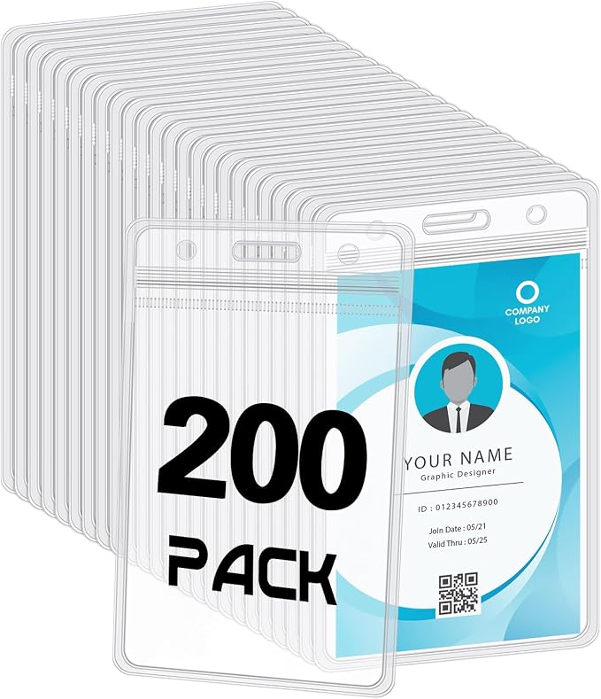 200 Pack Vertical ID Card Badge Holder Clear Plastic Sealable Waterproof Zip by BESARME