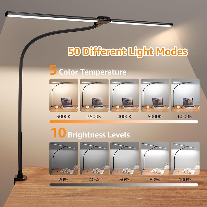 ShineTech LED Desk Lamp for Home Office, Ultra Bright Clamp Light - Image 2