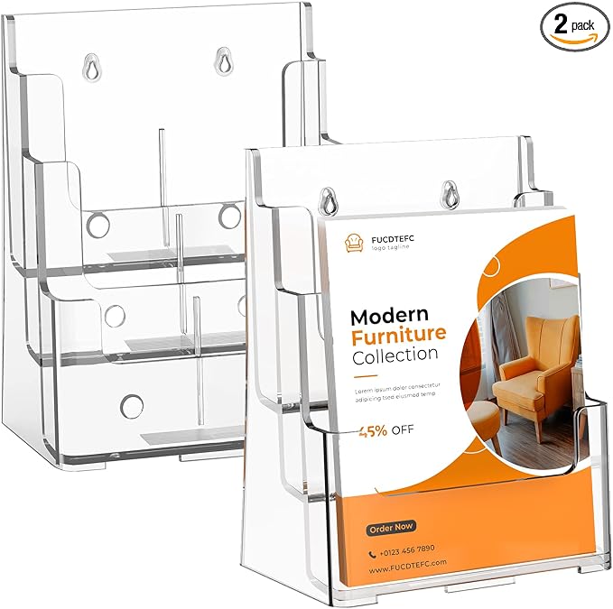 FUCDTEFC 2 Pack Acrylic Brochure Holder 8.5x11 & 4 x9 Inches Universal by FUCDTEFC