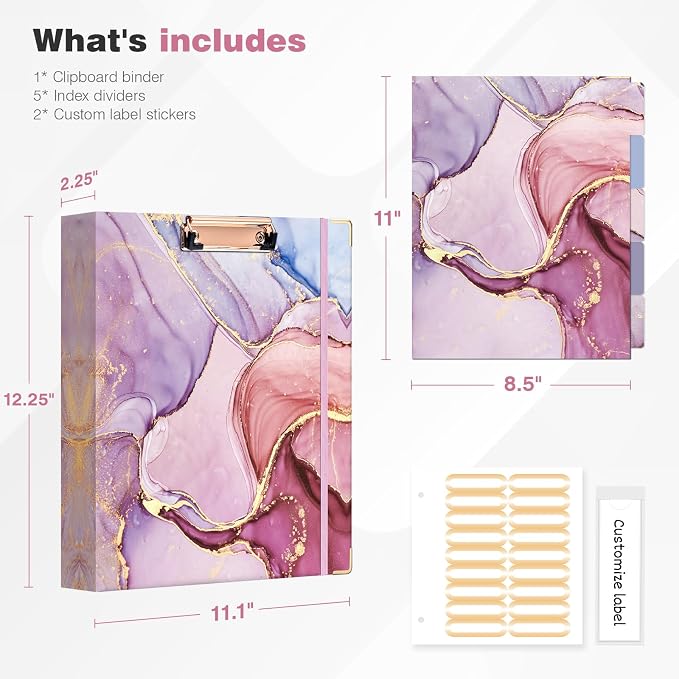 Ospelelf 3 Ring Binder 1.5 Inch, File Folder Labels, Paper Marble Binders - Image 3