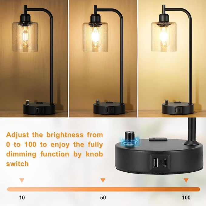 Industrial Table Lamps for Bedrooms Set of 2 - Image 3