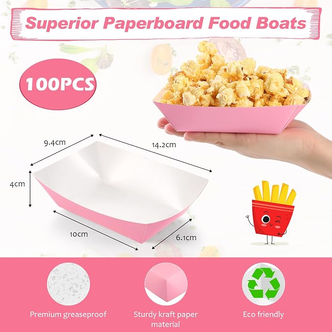 Yinkin 100 Pcs Paper Boat Food Trays 1 lb Disposable Nacho Trays Kraft Paper - Image 2
