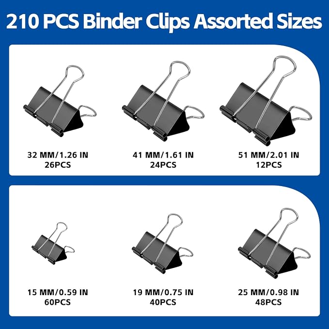 BainGesk 210 PCS Binder Clips Paper Clamps Assorted Sizes, Metal Paper Binder - Image 2