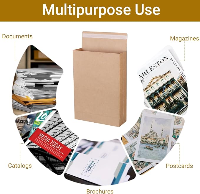 zmybcpack 50 Pack 9.4" x 13.2" Expandable Catalog Envelopes, Large Kraft - Image 5