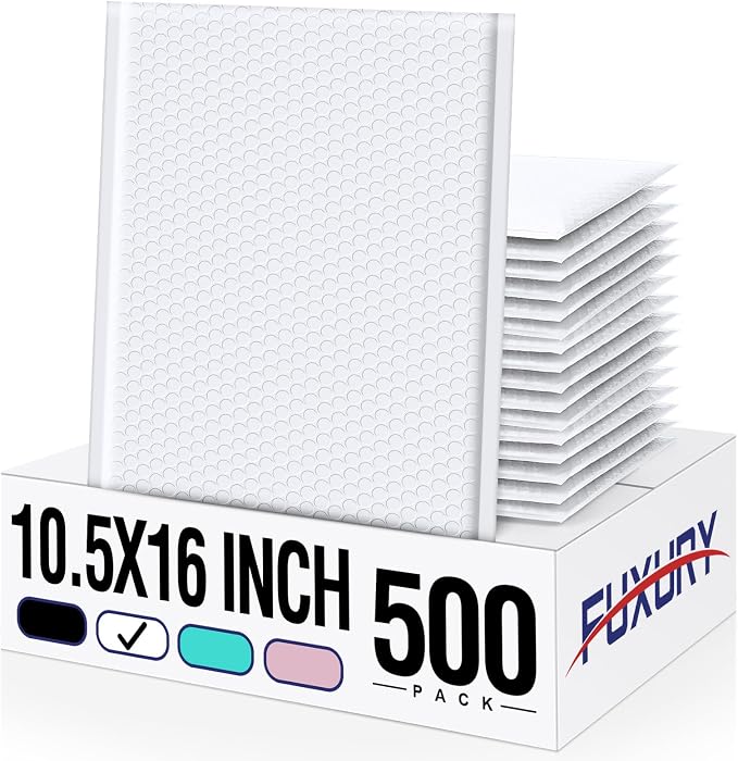Fuxury 500 Pack White Bubble Mailers 10.5x16 Inch, Self Seal Padded Envelopes by Fuxury