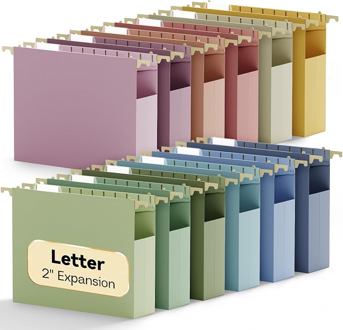 Letter Size Hanging File Folders Extra Capacity, 12 Pack Sturdy Pastel Heavy by NORDUN