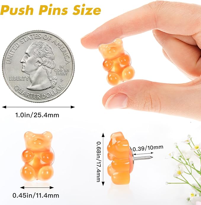36 Pieces 9 Colors Fun Push Pins, Cute Bears Push Pins, Decorative Thumb Tacks - Image 2